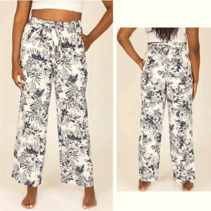 SOUND STYLE by Beau Dawson Linen Rayon Wide Leg Floral Pants size large